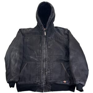 Vintage Dickies Men's XLT Black Canvas Full Zip Hooded Quilt Lined Faded Jacket